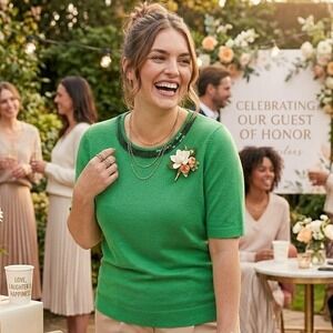 Quacker Factory Knit Sweater Top Womens 3X Green Sequin Scoop Neck Short Sleeve